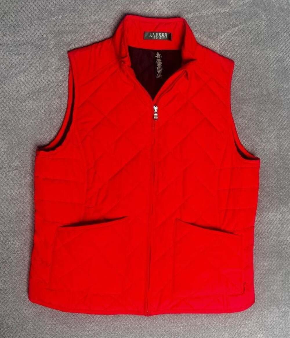 Lauren Ralph Lauren Petite Red Quilted Full Zip Puffer Vest Size S 1186